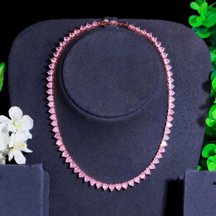 Colar Riviera com Zircônias de Coração Rosa